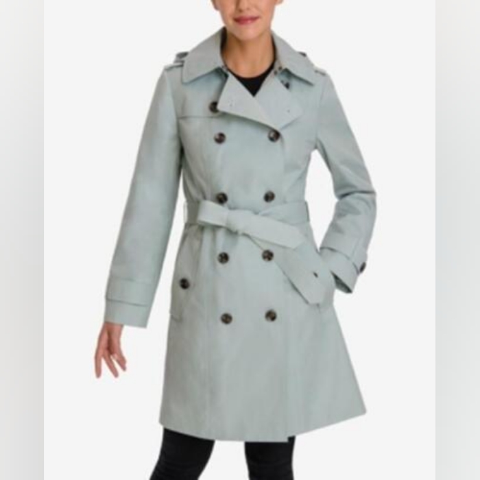 London Fog Double-Breasted Water Resistant Hooded Trench Coat
